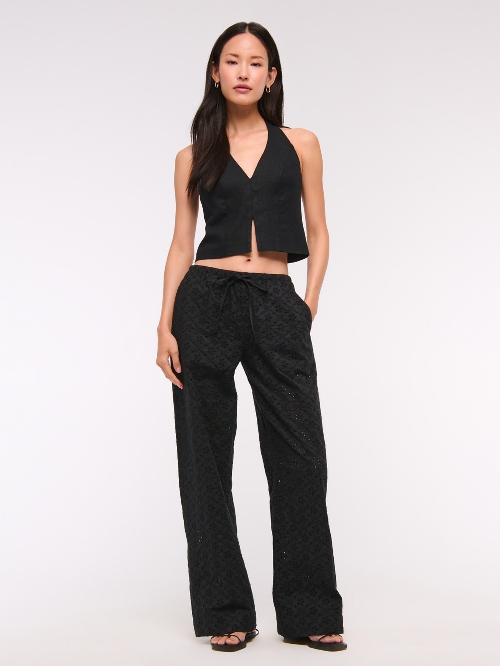 Abercrombie & Fitch Black Eyelet Wide Leg Pull-On Pants XS Regular